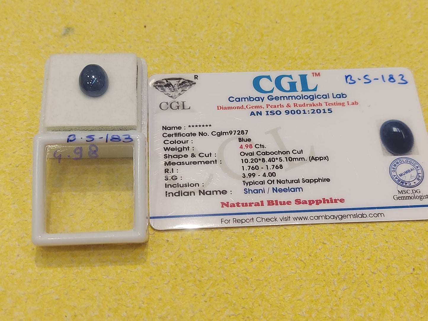 4.98 Carat Natural Blue Sapphire Stone