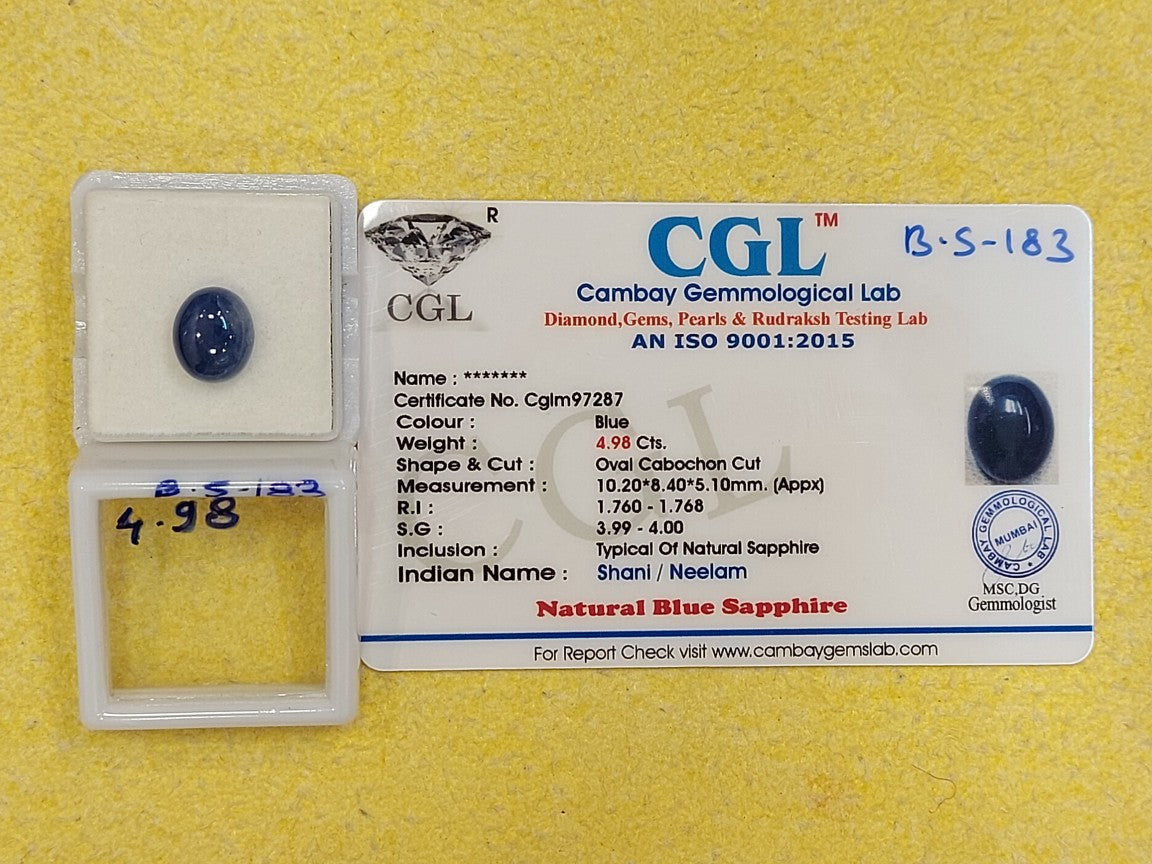 4.98 Carat Natural Blue Sapphire Stone