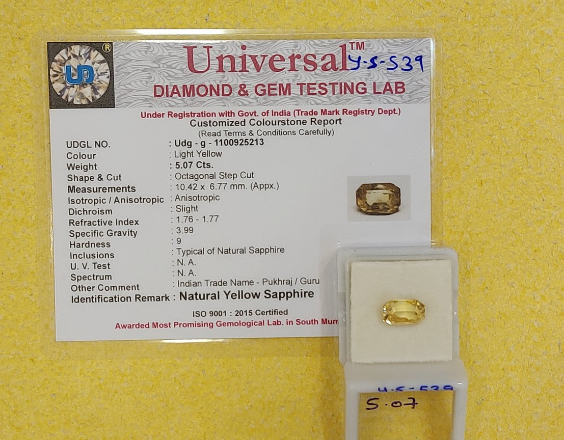 5.07 Carat Natural Yellow Sapphire Stone