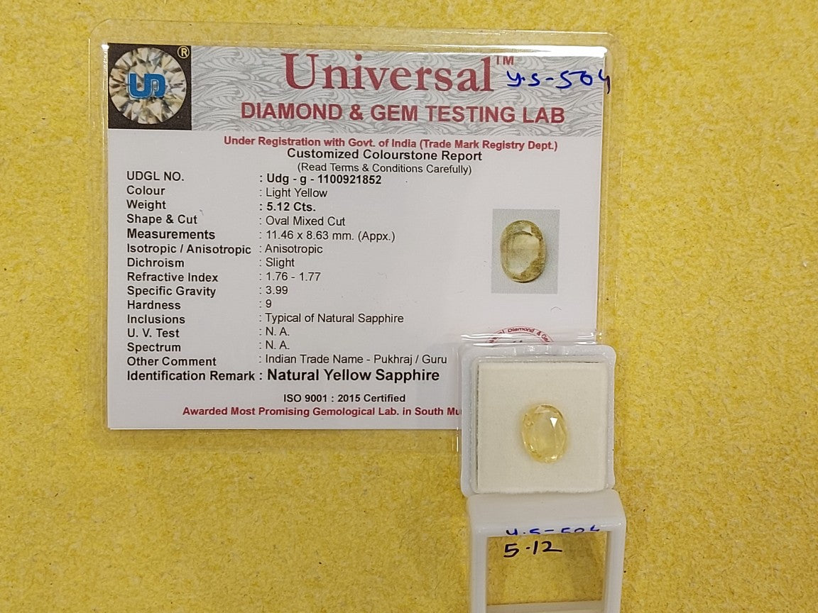 5.12 Carat Natural Yellow Sapphire Stone