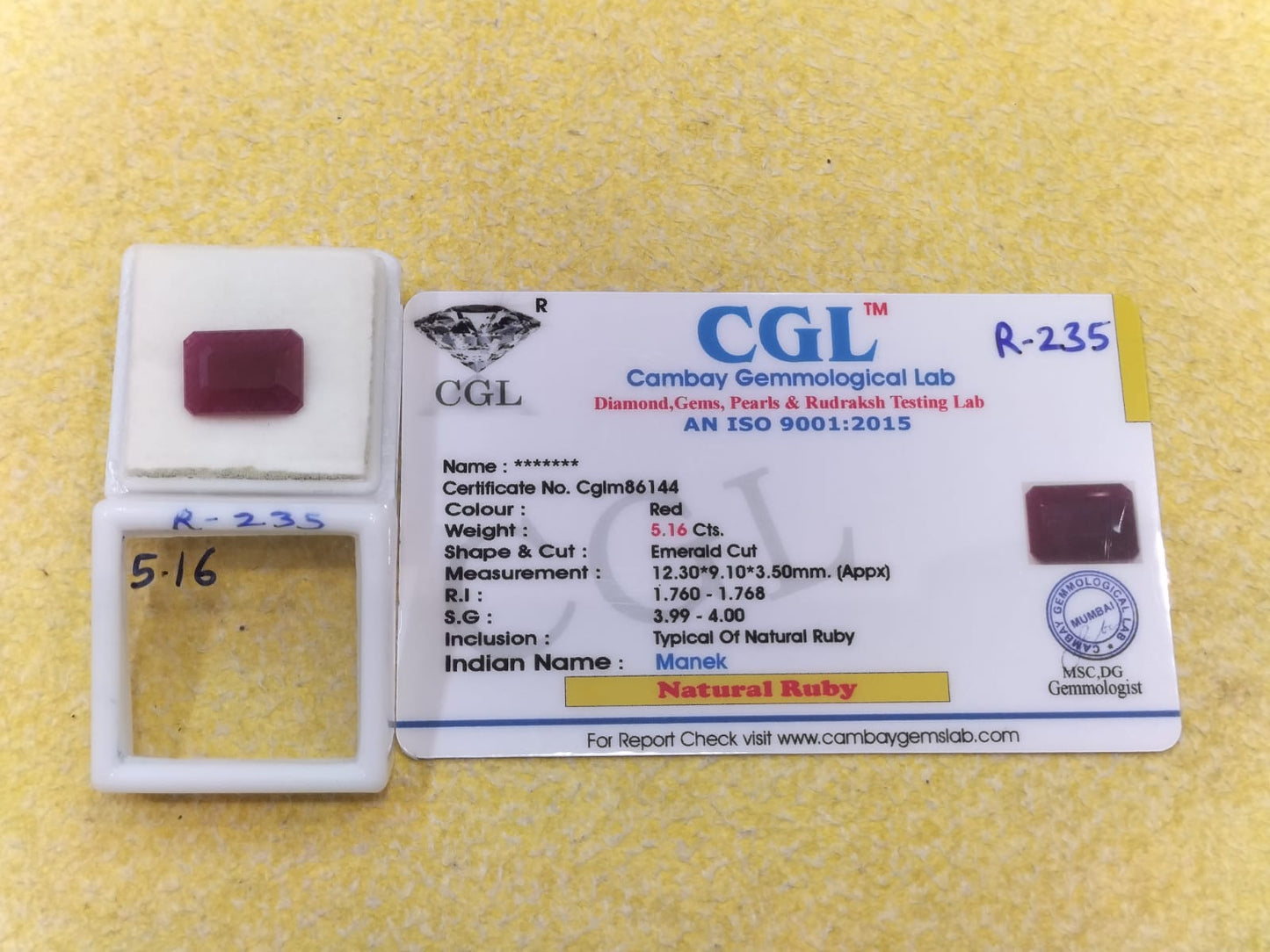 R-235 5.16 Carat Natural Old Ruby
