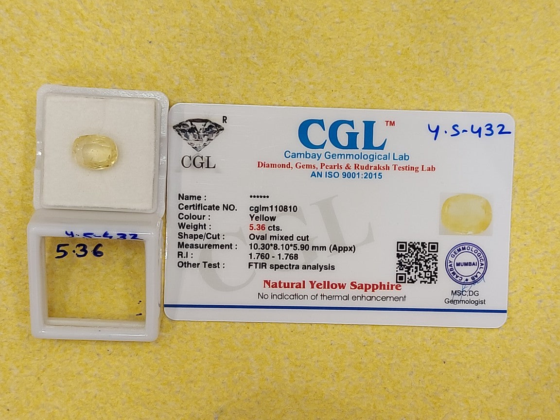 5.36 Carat Natural Yellow Sapphire Stone