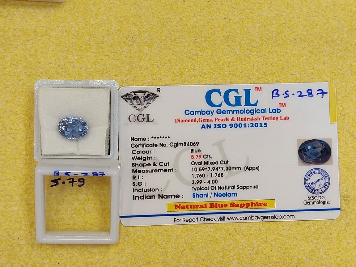 5.79 Carat Natural Blue Sapphire