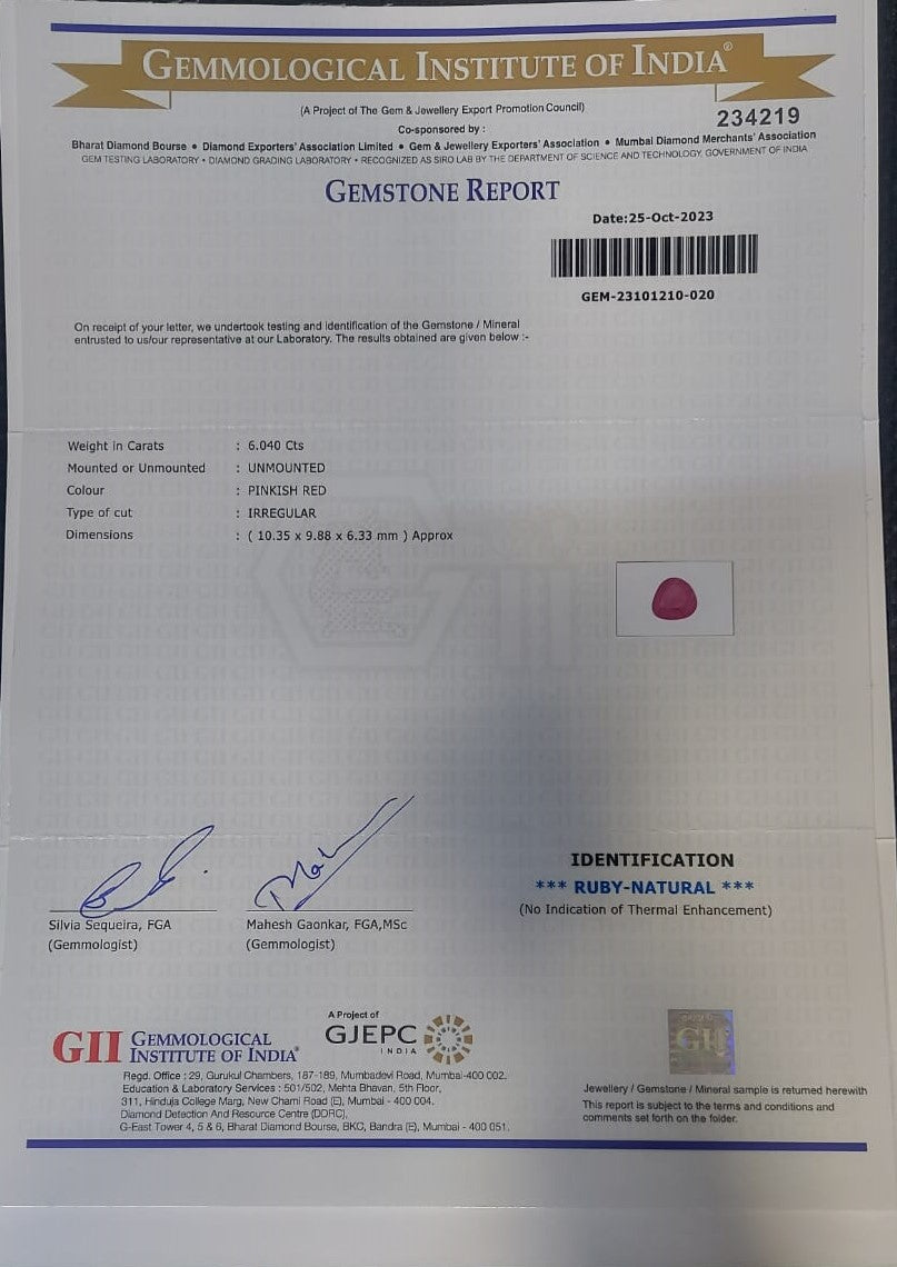 6.04 Carat Natural Old Burma Ruby