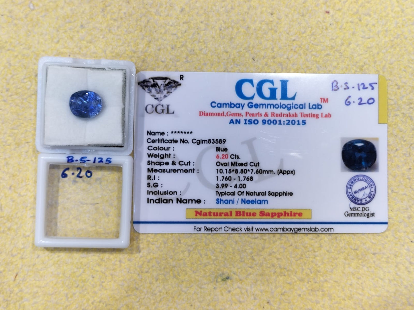 6.20 Carat Natural Blue Sapphire Stone