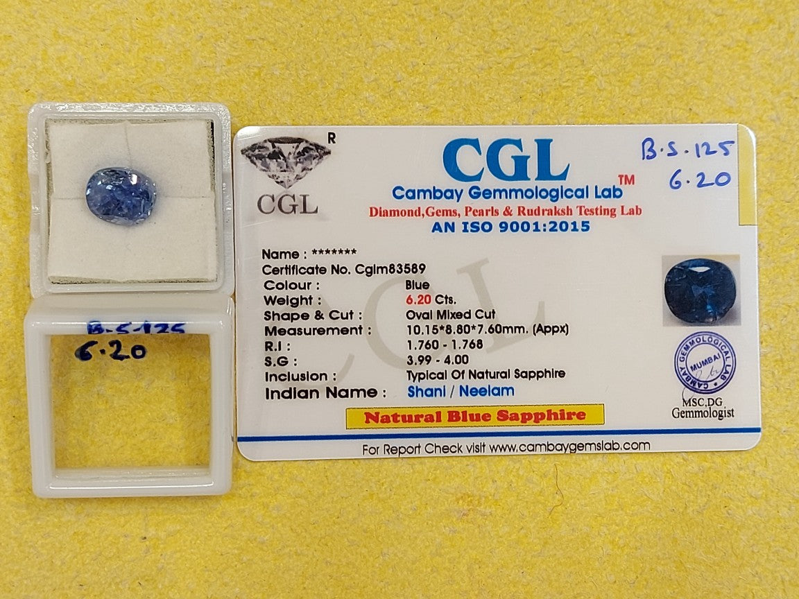 6.20 Carat Natural Blue Sapphire Stone