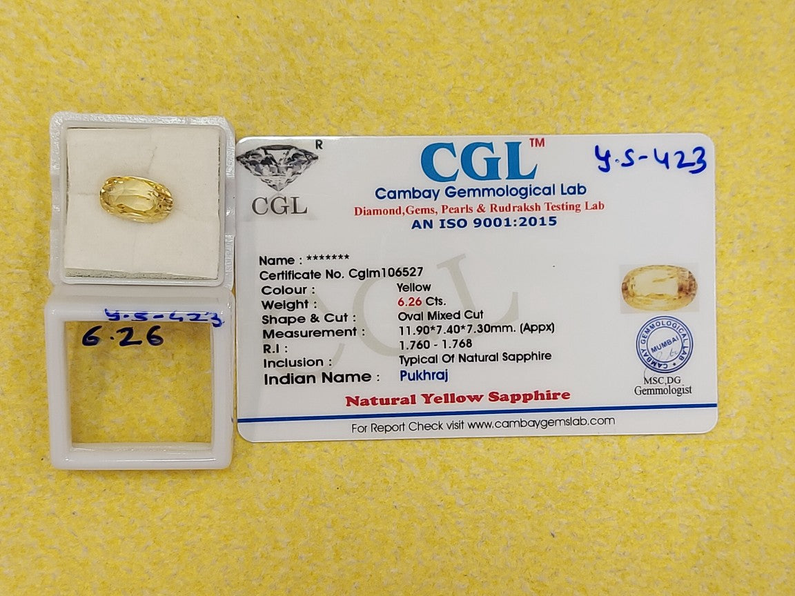6.26 Carat Natural Yellow Sapphire Stone
