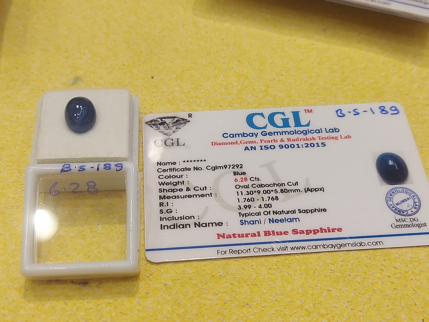 6.28 Carat Natural Blue Sapphire Stone