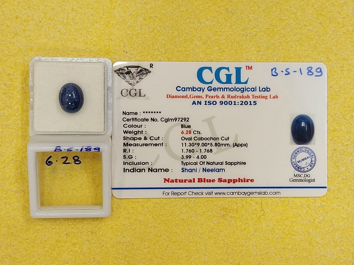 6.28 Carat Natural Blue Sapphire Stone