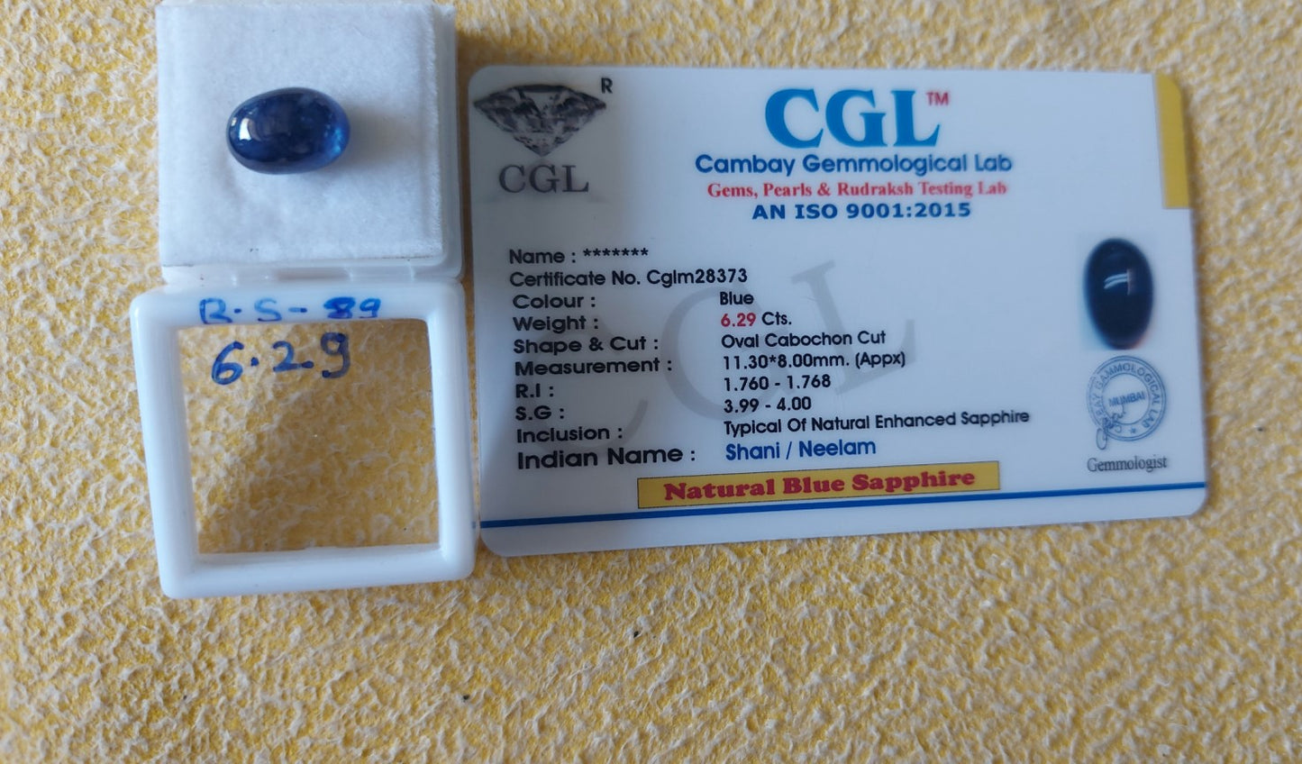 6.29 Carat Natural Blue Sapphire Stone