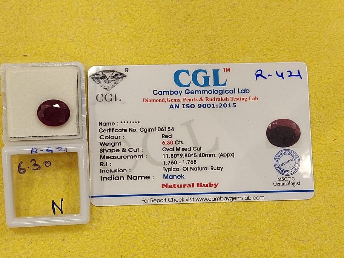 R-421 6.30 Carat Natural Old Ruby