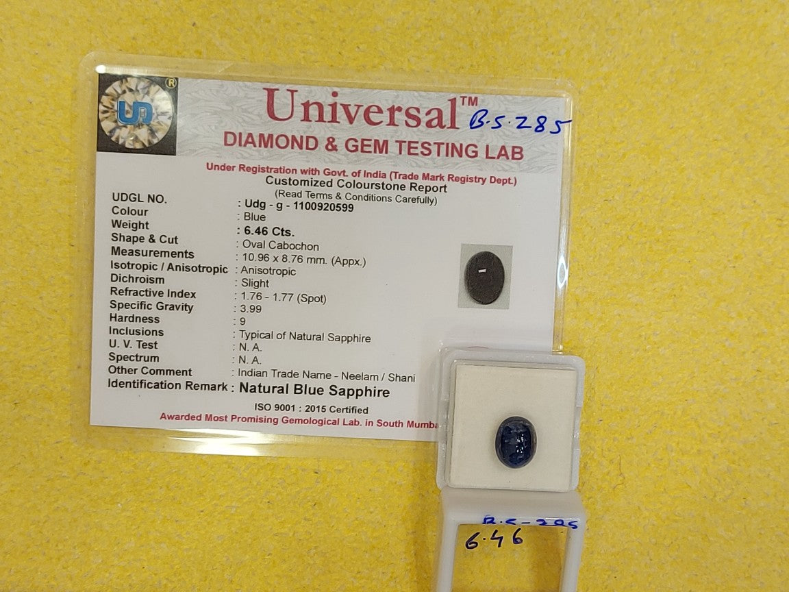 6.46 Carat Natural Blue Sapphire Stone