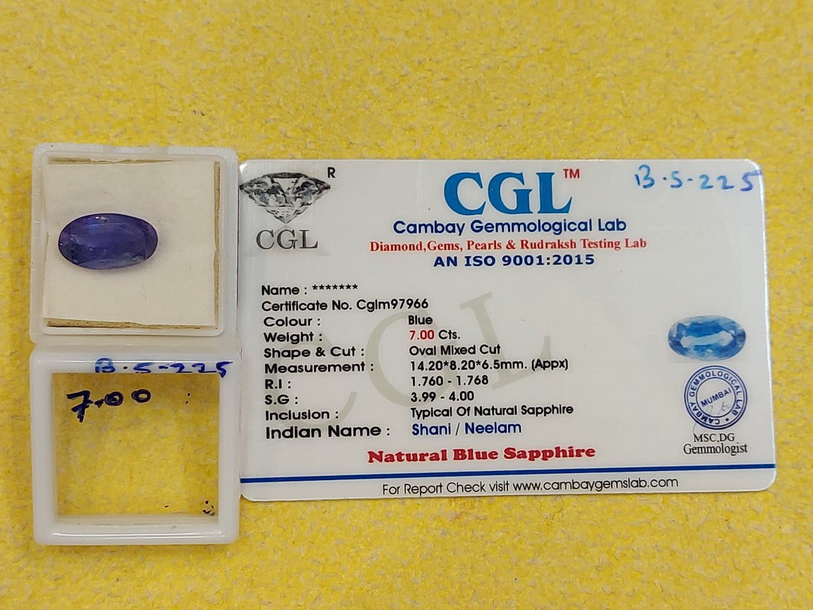 7.00 Carat Natural Blue Sapphire Stone