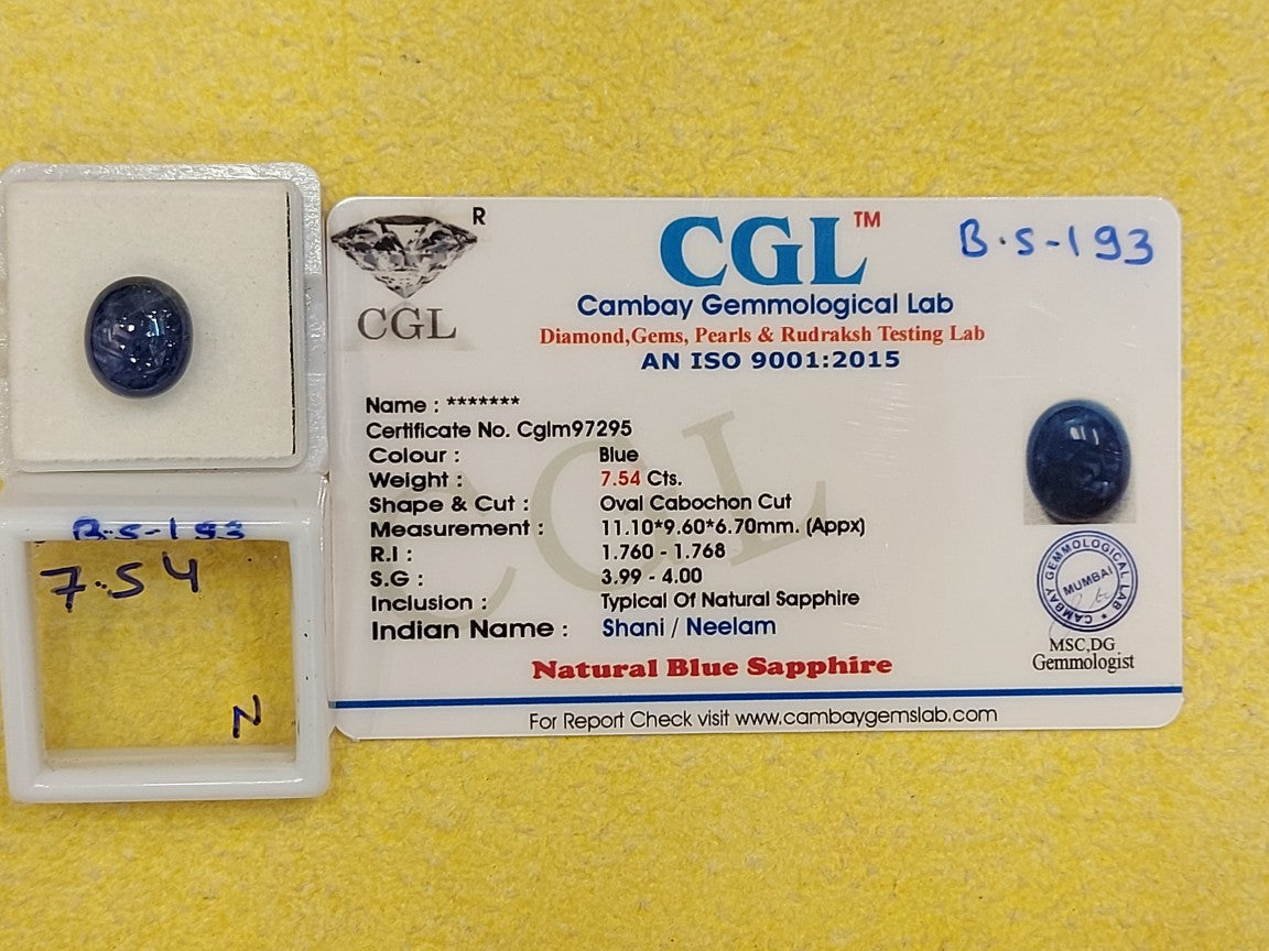 7.54 Carat Natural Blue Sapphire Stone