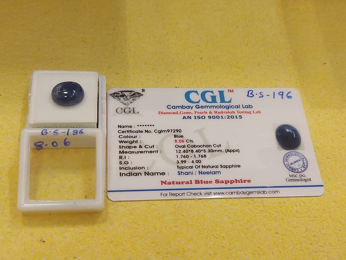 8.06 Carat Natural Blue Sapphire Stone