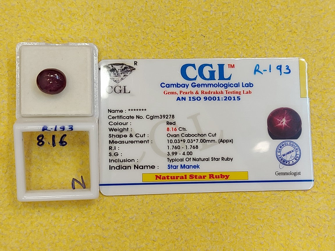 8.16 Carat Natural Start Ruby Stone