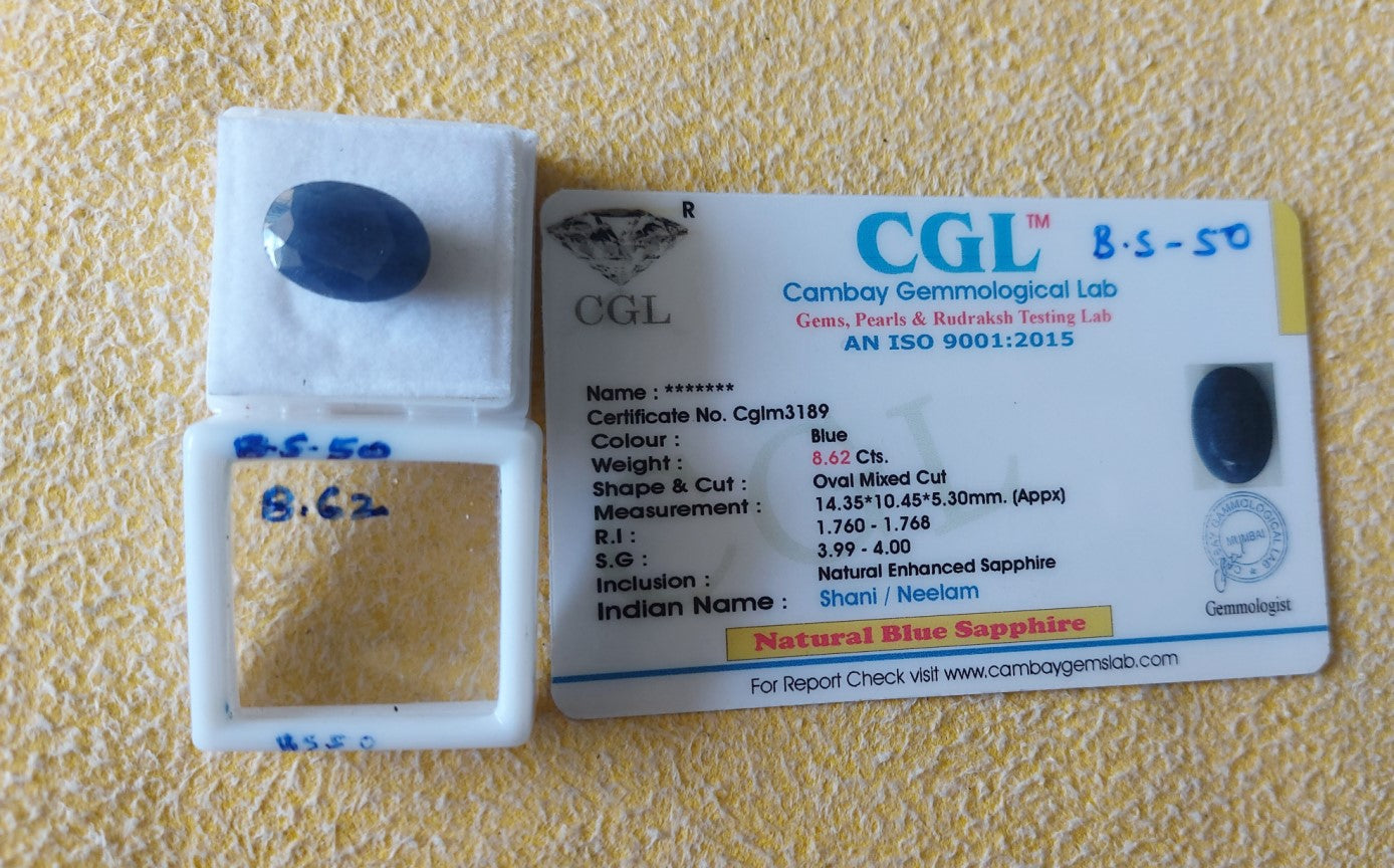 8.62 Carat Natural Blue Sapphire Stone