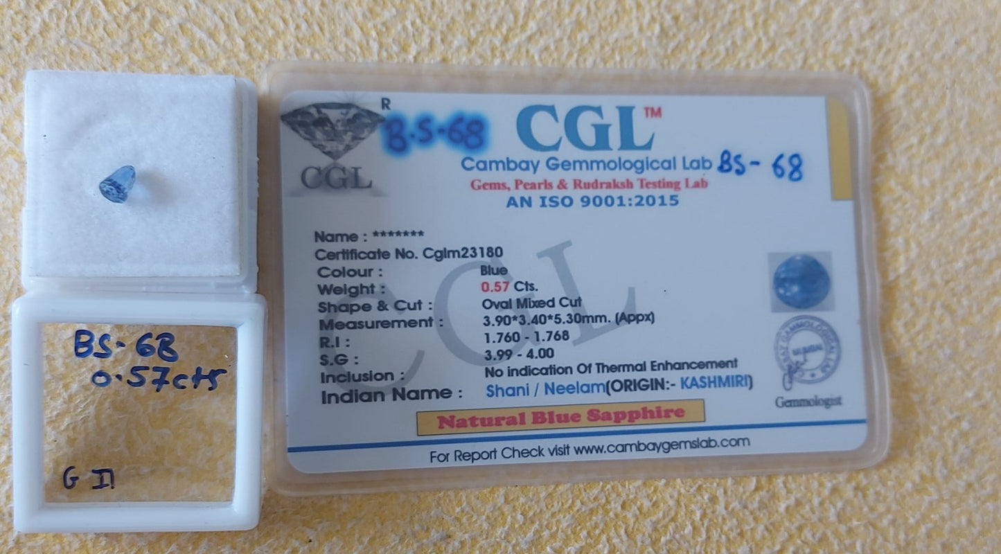 B.S-68 0.57 Carat Natural Blue Sapphire Stone