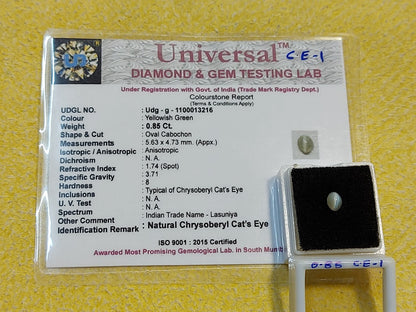 0.85 Carat Natural Chrysoberyl Cats Eye Stone
