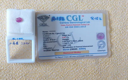 0.68 R-152 Carat Natural Old Ruby