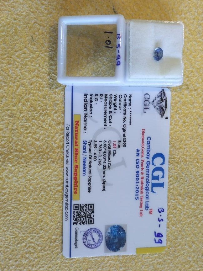 1.01 Carat Natural Blue Sapphire Stone