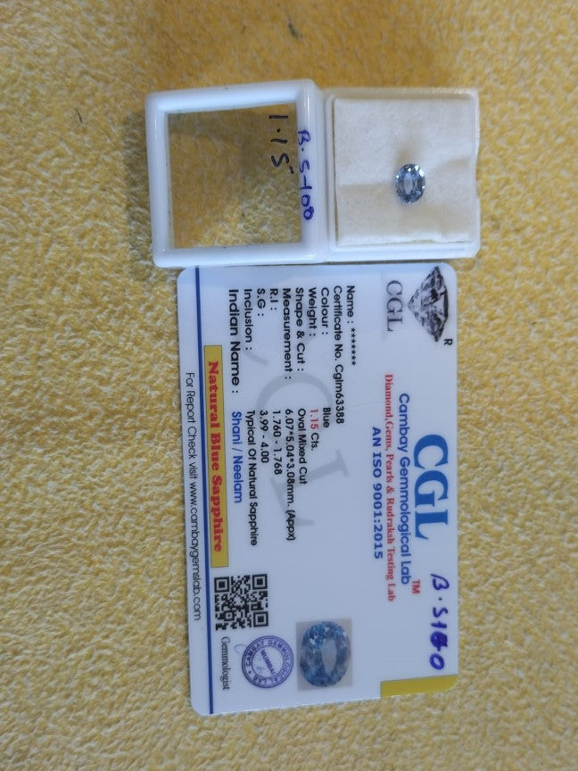1.15 Carat Natural Blue Sapphire Stone