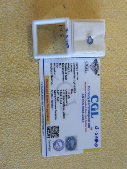 1.15 Carat Natural Blue Sapphire Stone