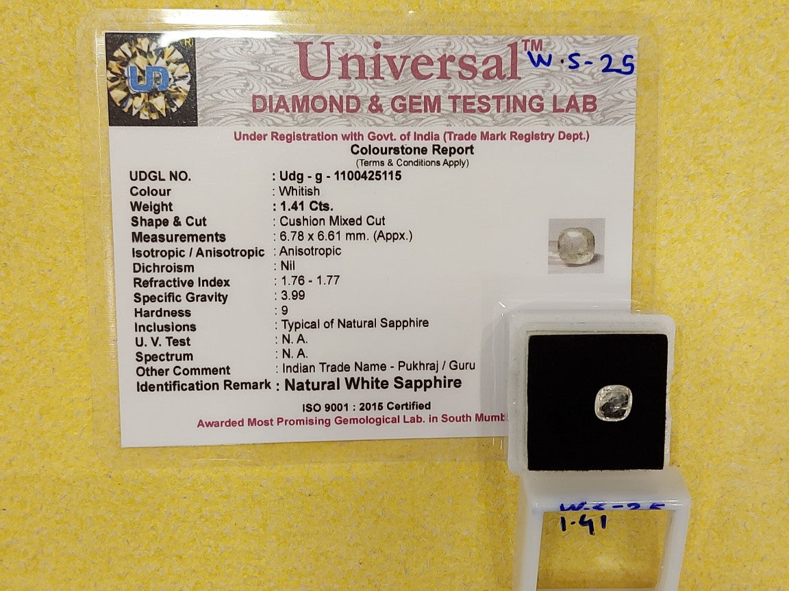 1.41 Carat Natural White Sapphire Stone