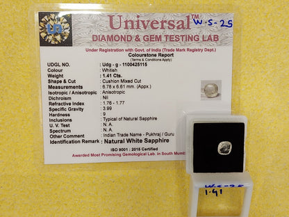 1.41 Carat Natural White Sapphire Stone