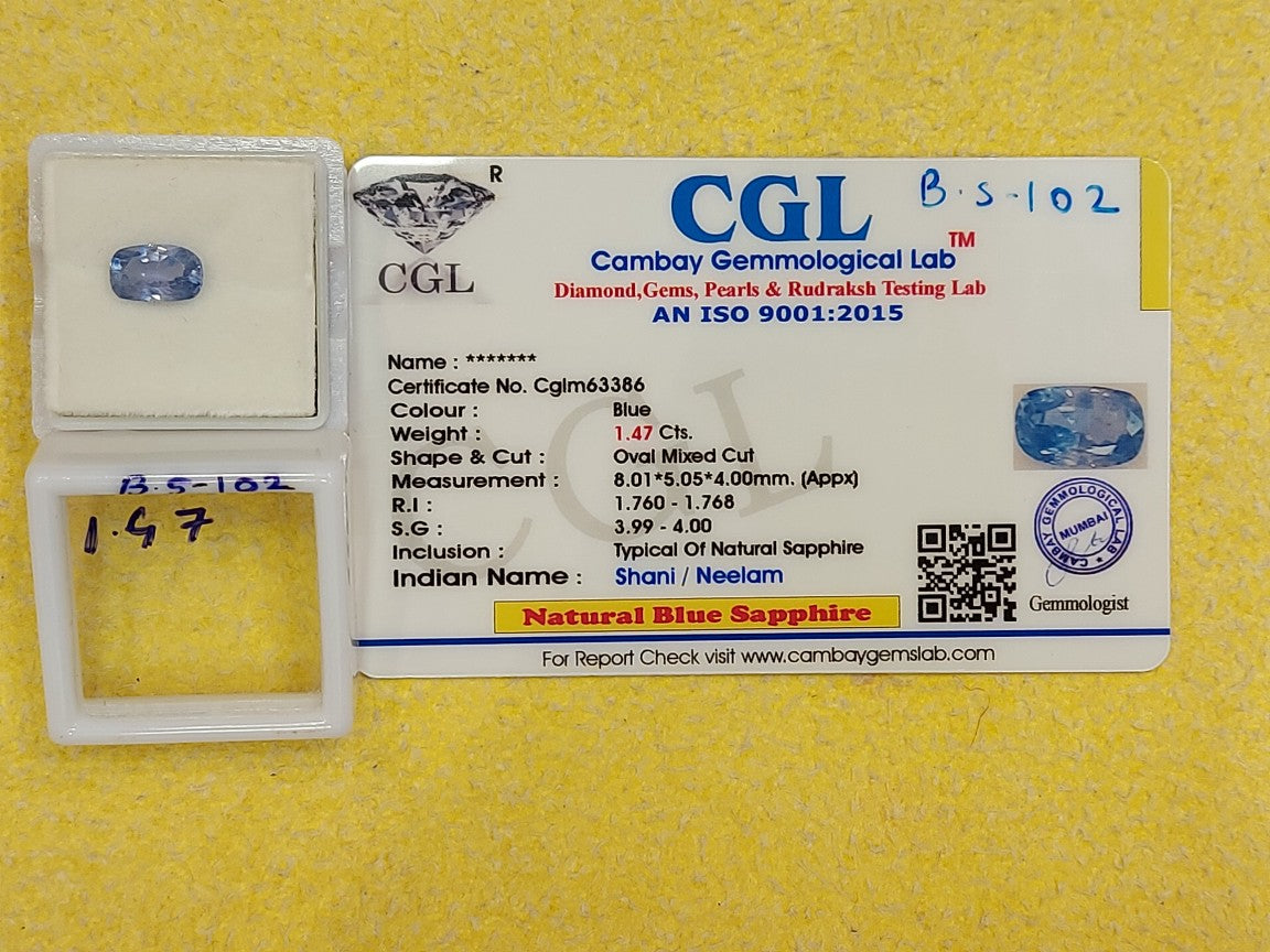 1.47 Carat Natural Blue Sapphire Stone
