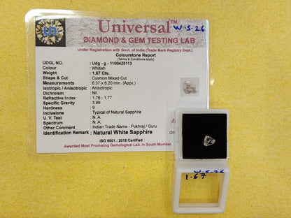 1.60 Carat Natural White Sapphire Stone