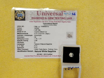 1.67 Carat Natural White Sapphire Stone