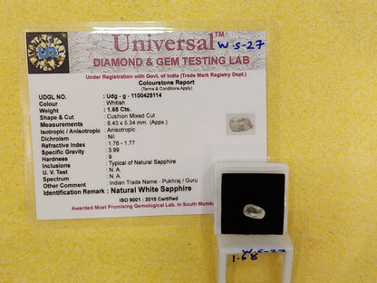 1.68 Carat Natural White Sapphire Stone