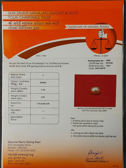 1.76 Carat Natural Basra Pearl