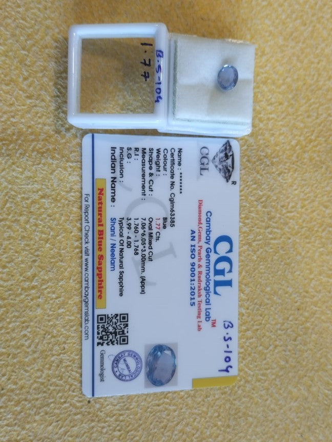 1.77 Carat Natural Blue Sapphire Stone
