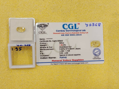 1.95 Carat Natural Yellow Sapphire Stone