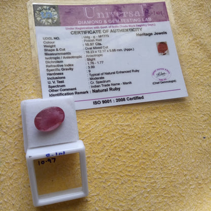 R-101 10.97 Carat Natural Old Ruby