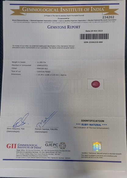 R-324 11.05 Carat Natural Old Ruby