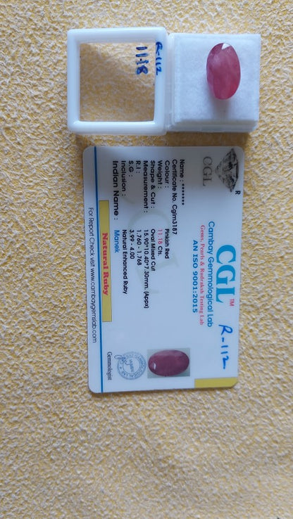 R-112 11.18 Carat Natural Old Ruby