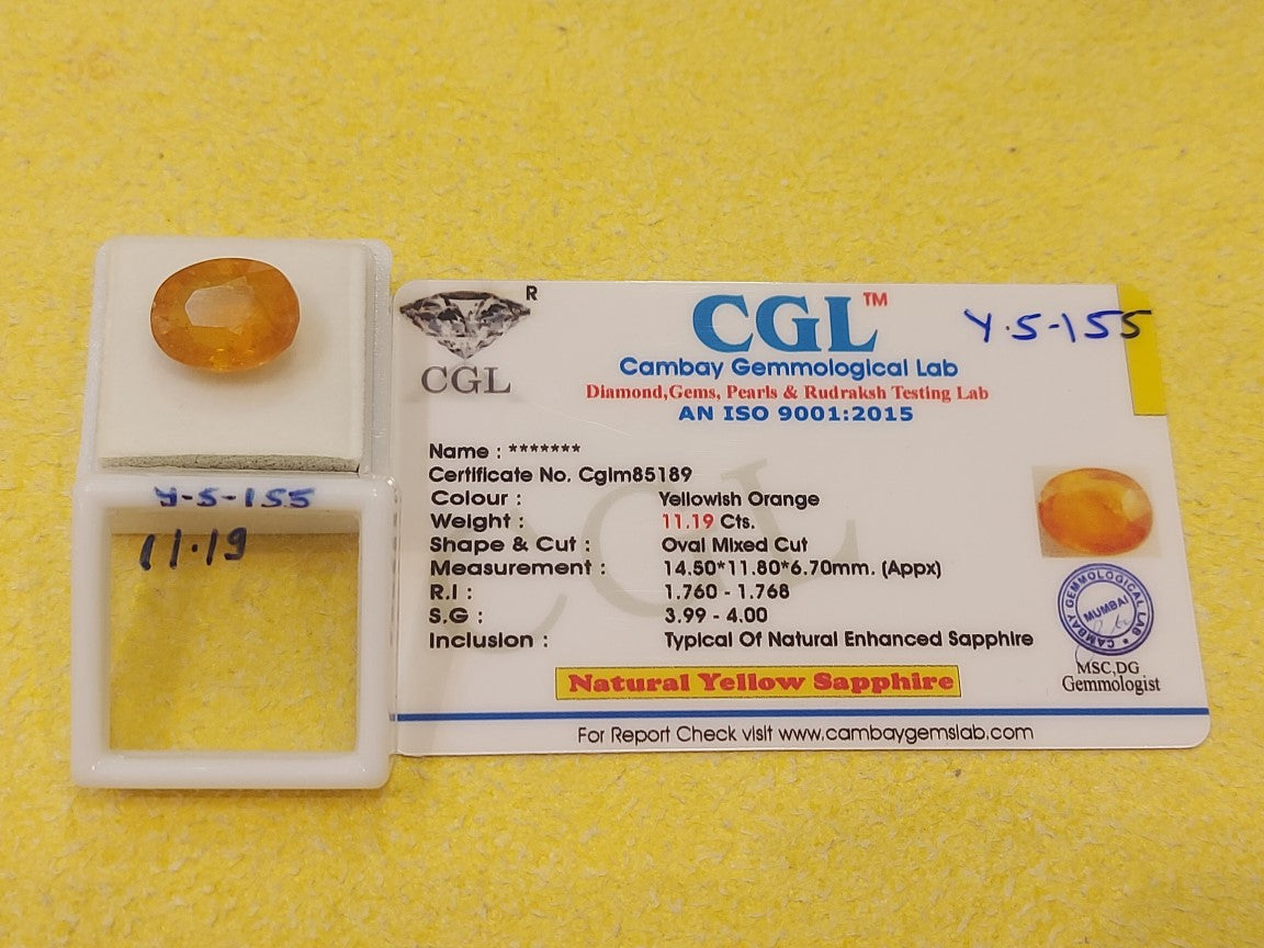 11.19 Carat Natural Yellow Sapphire Stone