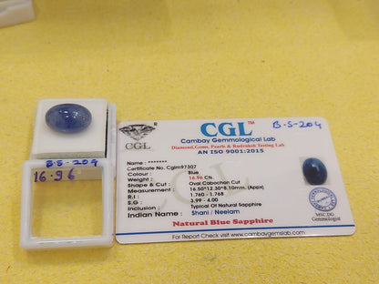 16.96 Carat Natural Blue Sapphire Stone