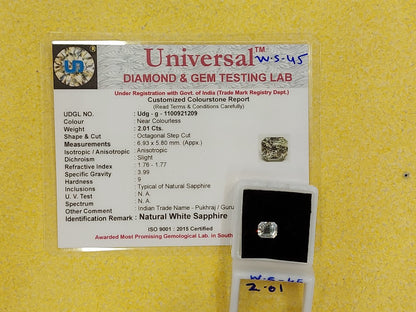 2.01 Carat Natural White Sapphire Stone