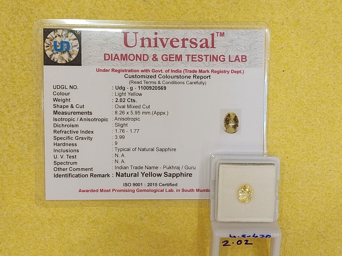 2.02 Carat Natural Yellow Sapphire Stone