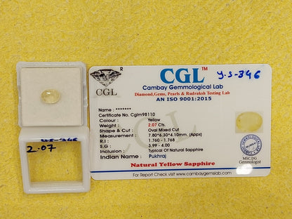 2.07 Carat Natural Yellow Sapphire Stone