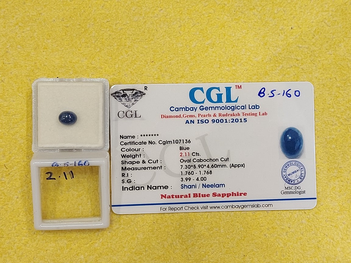 B.S-160 2.11 Carat Natural Blue Sapphire Stone