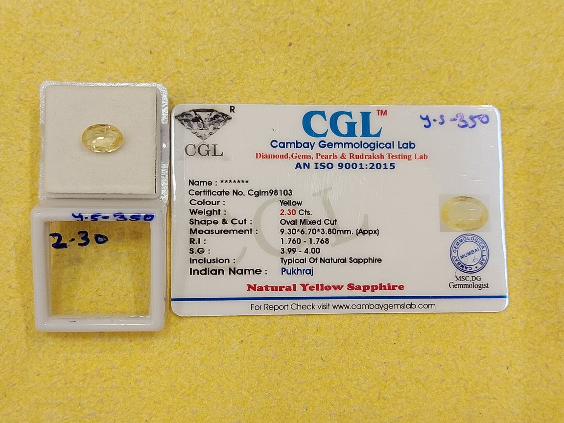 2.30 Carat Natural Yellow Sapphire Stone