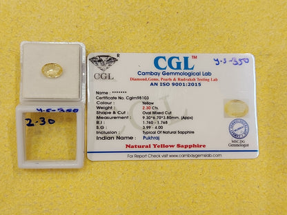 2.30 Carat Natural Yellow Sapphire Stone