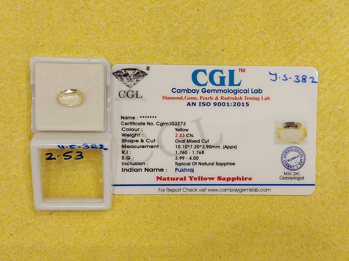 2.53 Y.S-382 Carat Natural Yellow Sapphire Stone