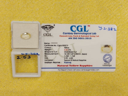 2.53 Y.S-382 Carat Natural Yellow Sapphire Stone