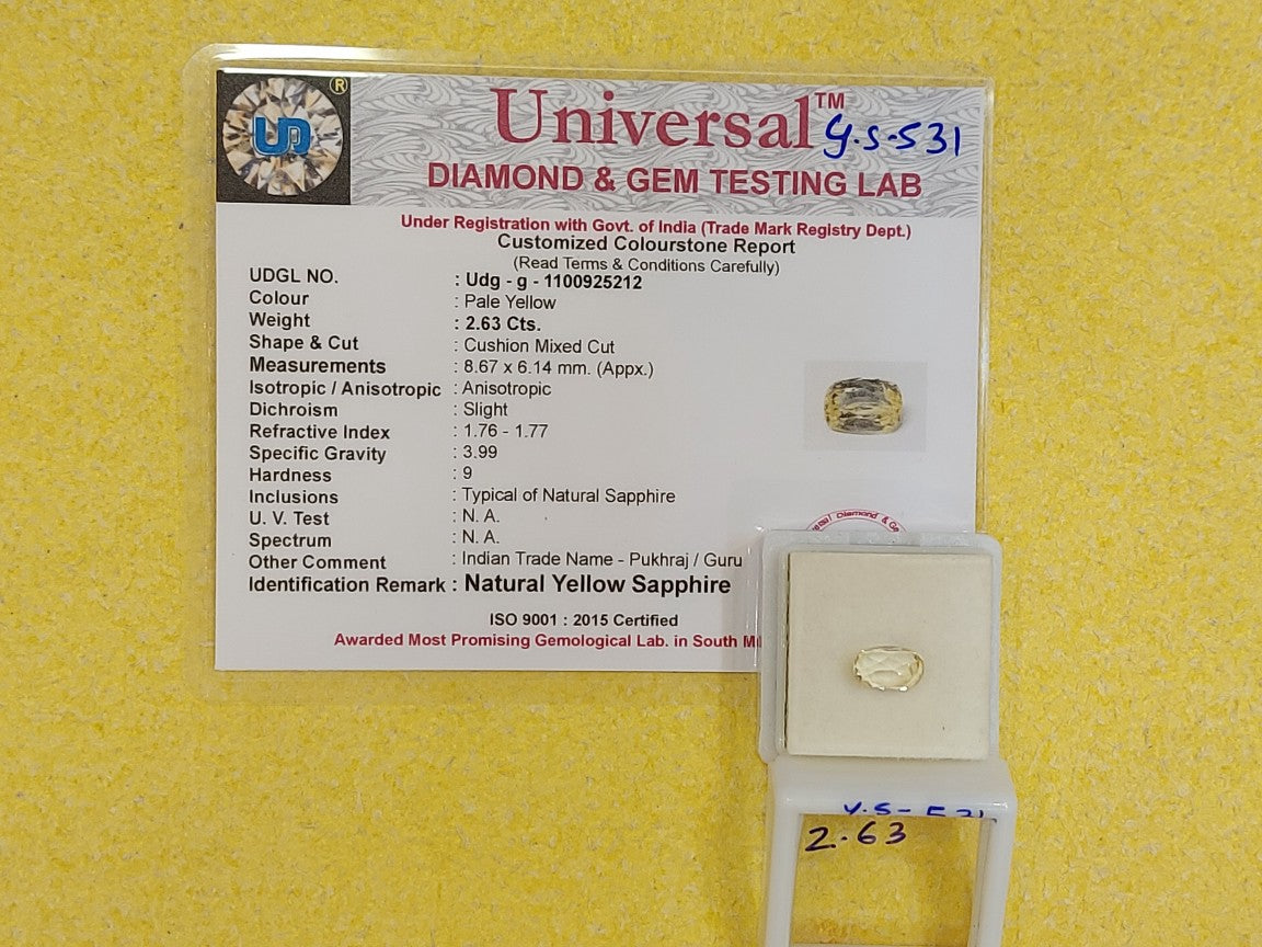2.63 Carat Natural Yellow Sapphire Stone